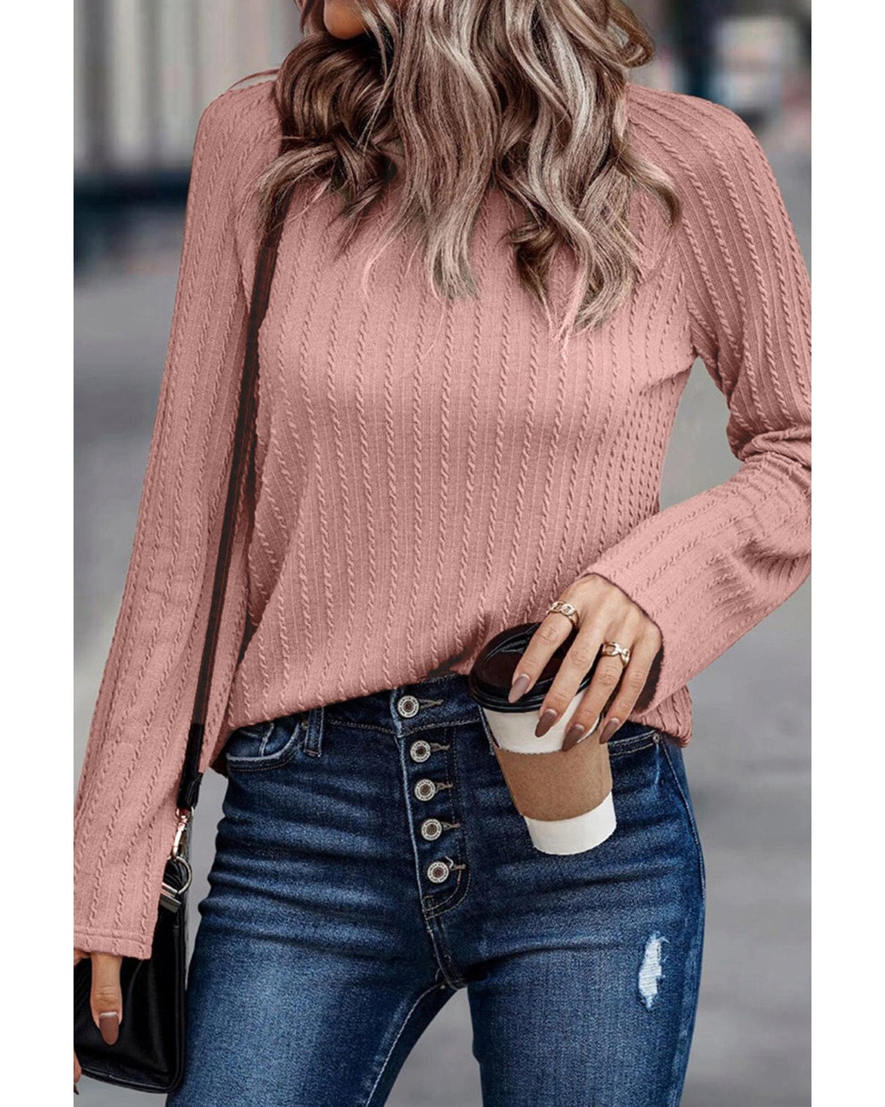 Azura Exchange Ribbed Knit Long Sleeve Top - L