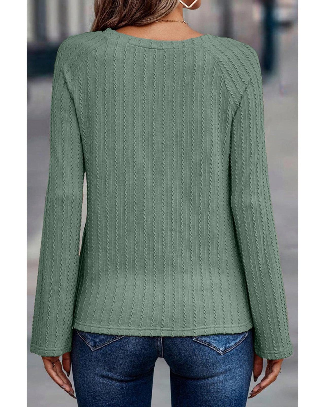 Azura Exchange Green Ribbed Round Neck Knit Top - L