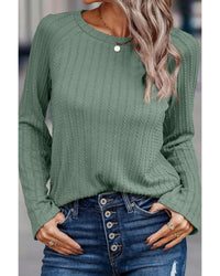 Thumbnail for Azura Exchange Green Ribbed Round Neck Knit Top - L