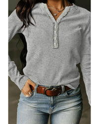 Thumbnail for Azura Exchange Gray Waffle Knit Henley Top - L