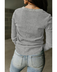 Thumbnail for Azura Exchange Gray Waffle Knit Henley Top - L