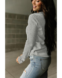 Thumbnail for Azura Exchange Gray Waffle Knit Henley Top - XL