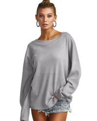 Thumbnail for Azura Exchange Gray V Cut Drawstring Back Waffle Knit Top - L