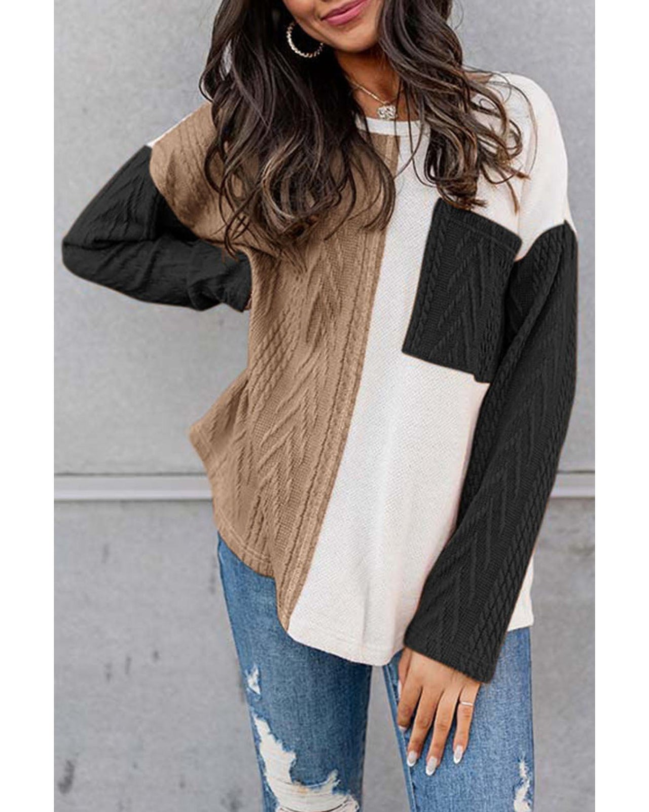 Azura Exchange Colorblock Knit Top with Chest Pocket - M