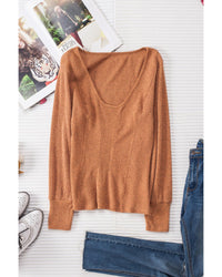 Thumbnail for Azura Exchange U Neck Textured Long Sleeve Top - L