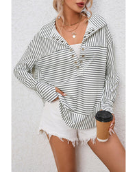 Thumbnail for Azura Exchange Striped Thumbhole Drop Shoulder V Neck Top - M