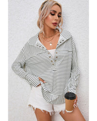 Thumbnail for Azura Exchange Striped Thumbhole Drop Shoulder V Neck Top - M