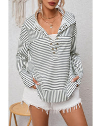 Thumbnail for Azura Exchange Striped Thumbhole Drop Shoulder V Neck Top - M