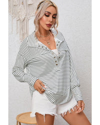 Thumbnail for Azura Exchange Striped Thumbhole Drop Shoulder V Neck Top - M