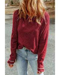 Thumbnail for Azura Exchange Textured Round Neck Long Sleeve Top - M