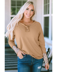 Thumbnail for Azura Exchange Leopard Cuffs Ribbed Henley Top - M