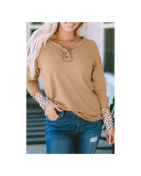 Thumbnail for Azura Exchange Leopard Cuffs Ribbed Henley Top - M