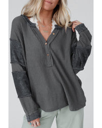 Thumbnail for Azura Exchange Contrast Patched Exposed Seam Henley Top - 2XL