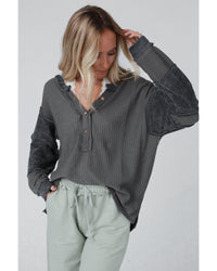 Thumbnail for Azura Exchange Contrast Patched Exposed Seam Henley Top - 2XL