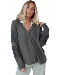 Thumbnail for Azura Exchange Contrast Patched Exposed Seam Henley Top - 2XL