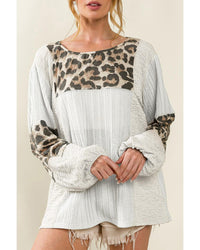 Thumbnail for Azura Exchange Leopard Patch Puff Sleeve Textured Blouse - L