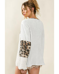 Thumbnail for Azura Exchange Leopard Patch Puff Sleeve Textured Blouse - L