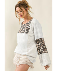 Thumbnail for Azura Exchange Leopard Patch Puff Sleeve Textured Blouse - L