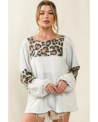 Thumbnail for Azura Exchange Leopard Patch Puff Sleeve Textured Blouse - L