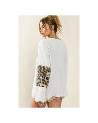 Thumbnail for Azura Exchange Leopard Patch Puff Sleeve Textured Blouse - L