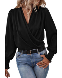 Thumbnail for Azura Exchange Elegant Surplice Neck Draped Blouse - S