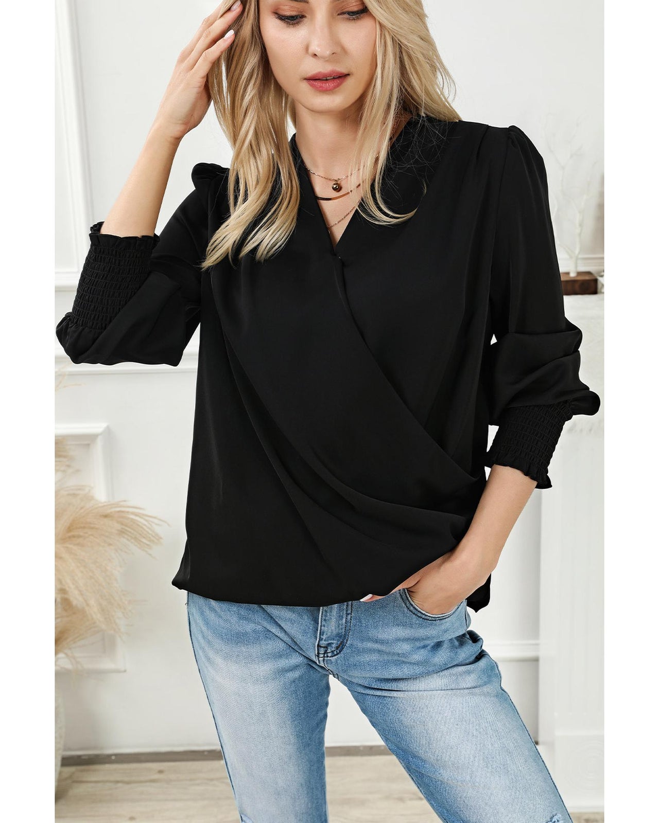 Azura Exchange Elegant Surplice Neck Draped Blouse - S