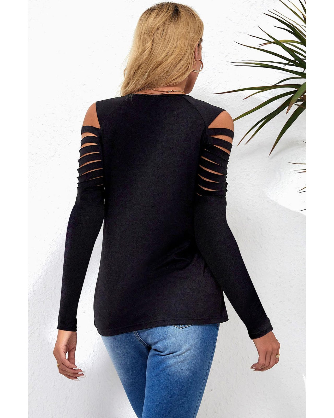 Azura Exchange Mesh Patch Ripped Long Sleeve Top - L