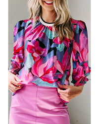 Thumbnail for Azura Exchange Floral Print Ruched Sleeve Puff Sleeve Blouse - L