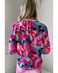 Thumbnail for Azura Exchange Floral Print Ruched Sleeve Puff Sleeve Blouse - L