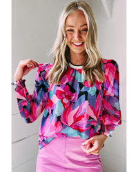 Thumbnail for Azura Exchange Floral Print Ruched Sleeve Puff Sleeve Blouse - L