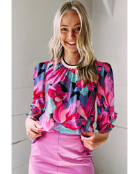 Thumbnail for Azura Exchange Floral Print Ruched Sleeve Puff Sleeve Blouse - L