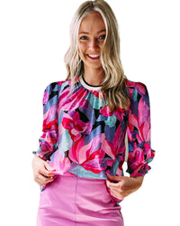 Thumbnail for Azura Exchange Floral Print Ruched Sleeve Puff Sleeve Blouse - L