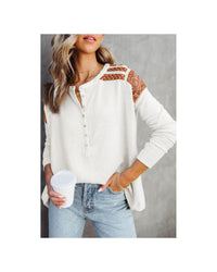 Thumbnail for Azura Exchange Contrast Crochet Lace Henley Top - L