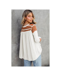 Thumbnail for Azura Exchange Contrast Crochet Lace Henley Top - L