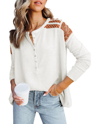 Thumbnail for Azura Exchange Contrast Crochet Lace Henley Top - L