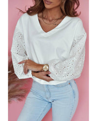 Thumbnail for Azura Exchange Embroidered Patchwork Puff Sleeve Blouse - L