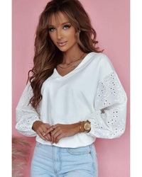 Thumbnail for Azura Exchange Embroidered Patchwork Puff Sleeve Blouse - L