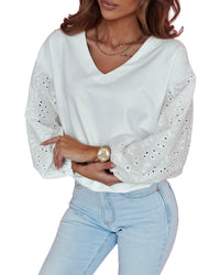 Thumbnail for Azura Exchange Embroidered Patchwork Puff Sleeve Blouse - L