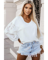 Thumbnail for Azura Exchange Embroidered Patchwork Puff Sleeve Blouse - L