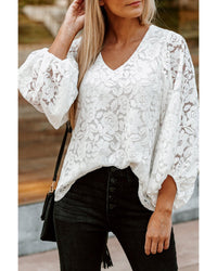 Thumbnail for Azura Exchange Floral Lace Crochet V Neck Top - L