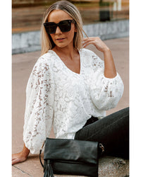 Thumbnail for Azura Exchange Floral Lace Crochet V Neck Top - L