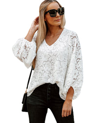 Thumbnail for Azura Exchange Floral Lace Crochet V Neck Top - L