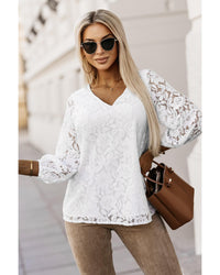 Thumbnail for Azura Exchange Floral Lace Crochet V Neck Top - L