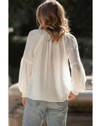 Thumbnail for Azura Exchange Split Neck Bishop Sleeve Blouse with Smocked Cuffs - L