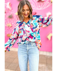 Thumbnail for Azura Exchange Abstract Print Frill V Neck Long Sleeve Blouse - L