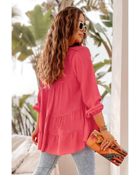 Thumbnail for Azura Exchange Half Buttoned Ruffle Tiered Long Sleeve Blouse - L