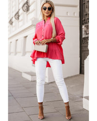 Thumbnail for Azura Exchange Half Buttoned Ruffle Tiered Long Sleeve Blouse - L