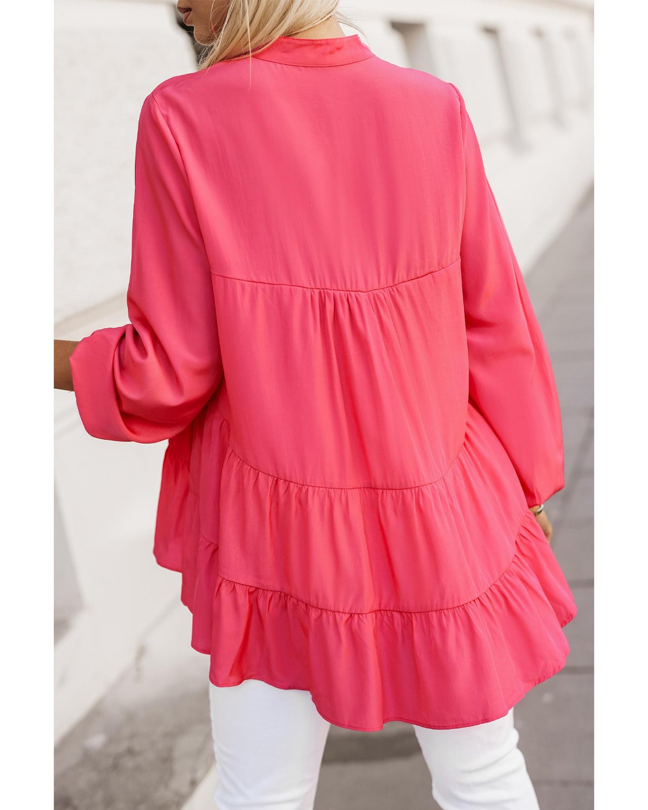 Azura Exchange Half Buttoned Ruffle Tiered Long Sleeve Blouse - L