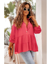 Thumbnail for Azura Exchange Half Buttoned Ruffle Tiered Long Sleeve Blouse - L