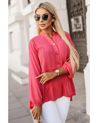 Thumbnail for Azura Exchange Half Buttoned Ruffle Tiered Long Sleeve Blouse - L